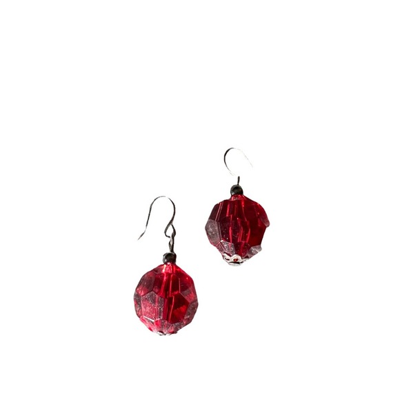 Wine Red Drop Bead Hook Dangle Earrings, approx. .5" inch bead - Picture 4 of 5
